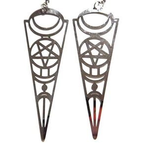 Art Deco Inspired Pentagram & Crescent Moon Cutout Earrings gothic occult magick
