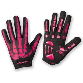 RocRide Skeleton Cycling Gloves Gel Padded Full Finger Road Mountain BMX Unisex Men Women and Youth Sizes Black with White Blue Red Pink or Green Print