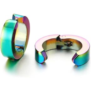 Pair Steel Rainbow Huggie Hinged Hoop Earrings Non-Piercing Clip On Earrings for Men Women