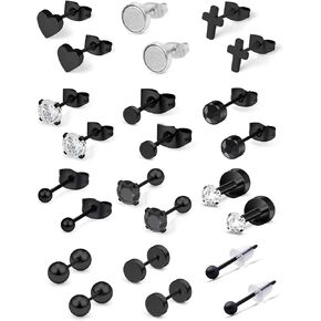 Boernfnso Earrings for women Studs Set, Earrings For Men Round Square Cubic Zirconia Stud Earrings, Elegant Earrings for Wedding, Hypoallergenic Fashion Jewelry 12Pairs