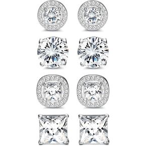 أقراط من CASSIECA مرصعة بالزركونيا المكعبة | أقراط جوهرة الميلاد من الذهب الأبيض عيار 18 قيراط مضادة للحساسية | أقراط هالة ألماس مقلدة كبيرة رائعة للنساء والرجال in Kuwait