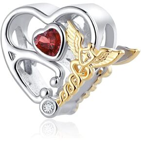 Silver Nurse Charm Heart Nurse Stethoscope Bead fit Pandora Bracelets for Doctor Medical Student Women Graduation Gifts