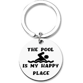 Summer Swimming Gifts for Women Men The Pool is My Happy Place Keychain for Best Friend Brother Sister Birthday Christmas Gifts for Swimmers Boys Girls, Silver, S in Kuwait