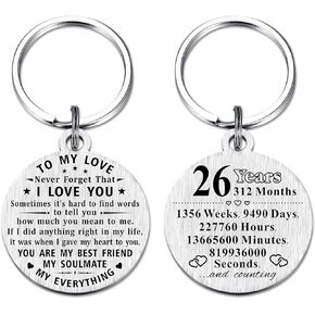 ABNTY 26th Anniversary Keychain Gifts, Steel Engraved 26 Year Anniversary Decorations, 26 Yr Anniversary for Men Husband Women Wife