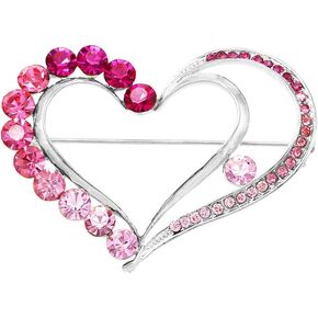 Rosemarie & Jubalee Women's Queen Of Hearts Sparkling Glass Crystal Rhinestone Valentines Day Heart Brooch Pin, 2"