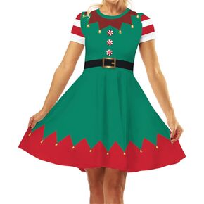 Women's 3D Ugly Christmas Print Round Neck Casual Flared Midi Dress