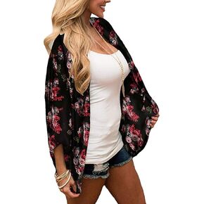 YULOONG Womens Cover Ups Chiffon Floral Print Kimono Loose Shawl Cardigan Boho Summer Casual Blouse Top Sexy Beach Swimwear