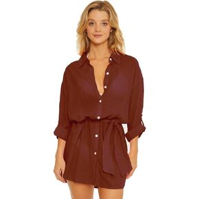 BECCA by Rebecca Virtue Gauzy Button Front Collared Shirtdress Cover-Up
