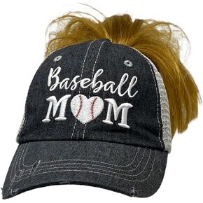 Cocomo Soul Womens Baseball Mom Hat | Baseball Mom Messy BUN HIGH Ponytail Hat | Baseball Love Hat | Baseball Mom Cap 203 Dark Grey