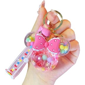 Cute Mouse Keychain | Aesthetic Liquid Floating Snowflakes Lanyard Key Ring Holder for Bag Charms & Car Keys