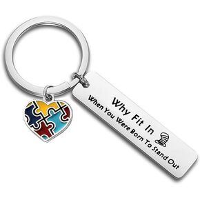 WUSUANED Autism Awareness Puzzle Piece Keychain Why Fit In When You Were Born To Stand Out Gift For Autistic