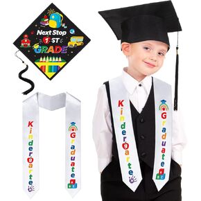 2 Pcs Preschool Kindergarten Graduation Cap and Stole, Unisex Printed Next Stop Cap and Graduation Stole for Boys Girls Gift