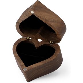 lasuroa Wooden Ring Box, Heart Shaped Ring Box Single Slot Ring Jewelry Box Romantic Vintage Engagement Ring Gift Storage Holder Box for Proposal Wedding Anniversary Ceremony