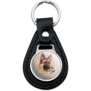GRAPHICS & MORE Black Leather German Shepherd Dog Breed Keychain