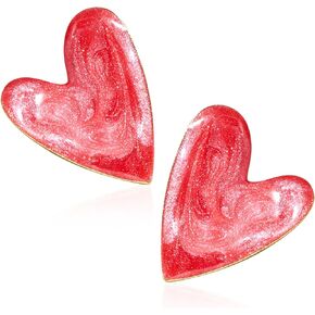 GUOXIAOMEI Big Exaggerate Heart Stud Earrings for Women Girls Enamel Statement Geometric Lover Earring Valentine's Day and Mother's Day gifts