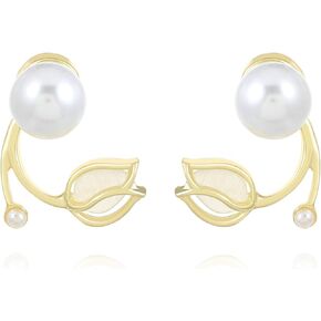 XYAYIOU Pink Pearl Flower Front and Back Earrings Cute Oil Retro Tulip Pearl Bling Stud Earrings for Woman Girls
