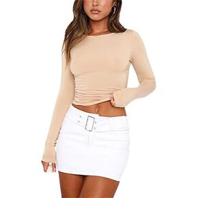 VELISDE Women Slim Fit Crop Tops Crewneck Skinny Shirt Long Sleeve Y2K Sexy Casual Basic Solid Color Going Out Tight Tee