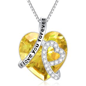 AOBOCO I Love You Forever Necklace Sterling Silver Heart Birthstone Necklace for Women Jewelry for Her Crystal Christmas Gifts for Wife Anniversary Birthday Gifts for Wife Daughter