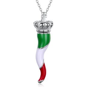 qielizhu Lucky Italian Horn Necklace forMan Sterling Silver Crown Horn Amulet Pendant Jewelry Gift for Unisex