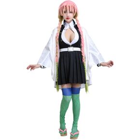 miccostumes Women's Costume Anime Cosplay Uniform Plain White Haori Short Pleated Skirt with Thigh-high Socks