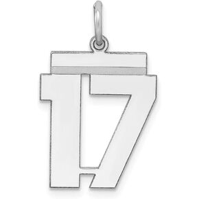 Solid 925 Sterling Silver Medium Number 17 Charm Pendant - 21mm x 16mm