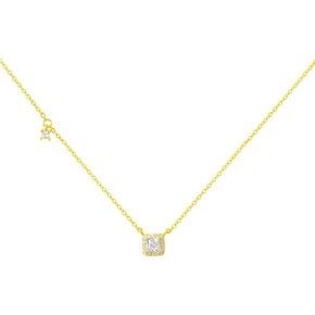 Dtja Sterling Silver Square Crystal Choker Necklace for Women Girls Cushion Shape Cubic Zirconia Small Delicate Princess Cut Pendant Necklace Adjustable Chain 18" Fashion Weddding Jewelry Gift