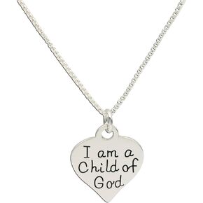 Children's Sterling Silver "I Am a Child of God" Heart Necklace, 14"