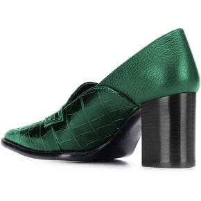 Ladies Chic Crocodile Loafers High Block Heel Slip On Pumps Woman Patchwork Textured Shoes for Meeting Career and Office Size US 4-16