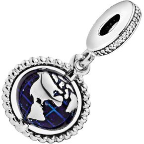 ZURWTCH Spinning Globe Dangle Charm Fit Women Bracelet Necklaces Fashion Gifts 925 Sterling Silver DIY Jewelry