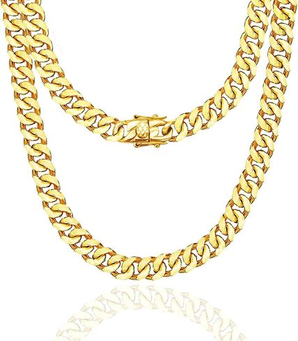 Men Chunky Miami Cuban Link Chain Necklace 18k Gold Stainless Steel Durable Jewelry for Men Boys Teens in Saudi Arabia