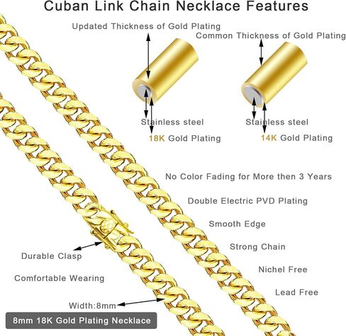 Men Chunky Miami Cuban Link Chain Necklace 18k Gold Stainless Steel Durable Jewelry for Men Boys Teens in Saudi Arabia