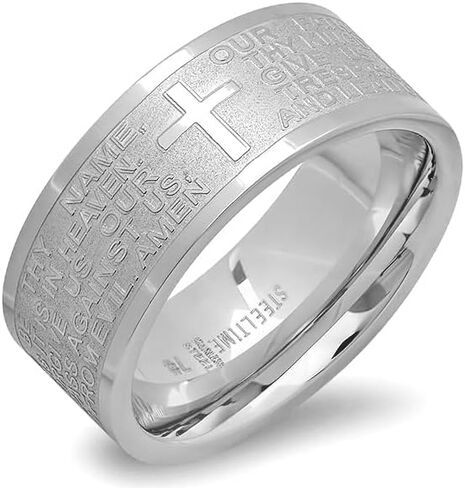 Steeltime Classic الفولاذ المقاوم للصدأ Lords Salad Ring Band باللغة الإنجليزية أو الإسبانية والدنا بادري نويسترو in Kuwait