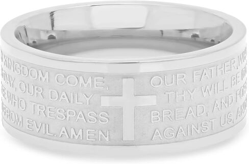 Steeltime Classic الفولاذ المقاوم للصدأ Lords Salad Ring Band باللغة الإنجليزية أو الإسبانية والدنا بادري نويسترو in Kuwait