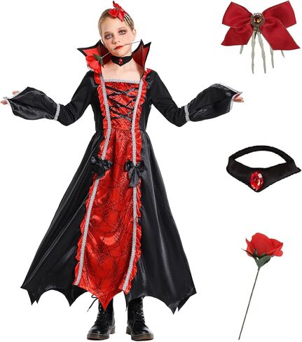 IBQ مجموعة أزياء مصاص الدماء الملكية للفتيات أزياء الهالوين فستان حفلة ساحرة كوسبلاي كرنفال خدعة أو علاج in Kuwait