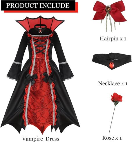 IBQ مجموعة أزياء مصاص الدماء الملكية للفتيات أزياء الهالوين فستان حفلة ساحرة كوسبلاي كرنفال خدعة أو علاج in Kuwait