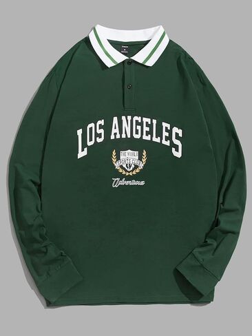 GORGLITTER Men's Letter Graphic Button Front Collar Shirt Top Long Sleeve Sweatshirt in Saudi Arabia