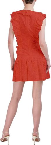 BCBGMAXAZRIA Women's V Neck Sleeveless Ruffled Eyelet Dress in Saudi Arabia