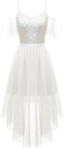 Women's Sequin Homecoming Prom Dress Cold Shoulder High Low Tulle Cocktail Dress for Evening Party in Kuwait