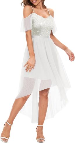 Women's Sequin Homecoming Prom Dress Cold Shoulder High Low Tulle Cocktail Dress for Evening Party in Kuwait