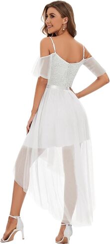 Women's Sequin Homecoming Prom Dress Cold Shoulder High Low Tulle Cocktail Dress for Evening Party in Kuwait