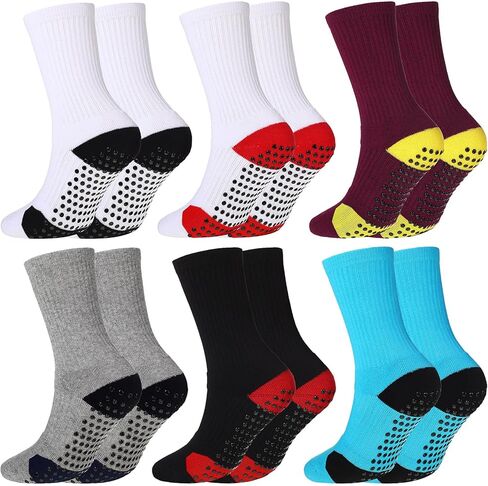 Twistover 6 Pairs Kids Grip Anti Slip Soccer Socks Hospital Socks Basketball Soccer Athletic Socks for Youth Boys Girls 7-11 in Saudi Arabia