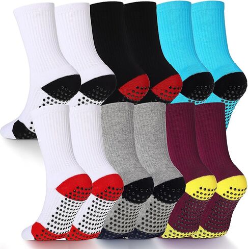 Twistover 6 Pairs Kids Grip Anti Slip Soccer Socks Hospital Socks Basketball Soccer Athletic Socks for Youth Boys Girls 7-11 in Saudi Arabia