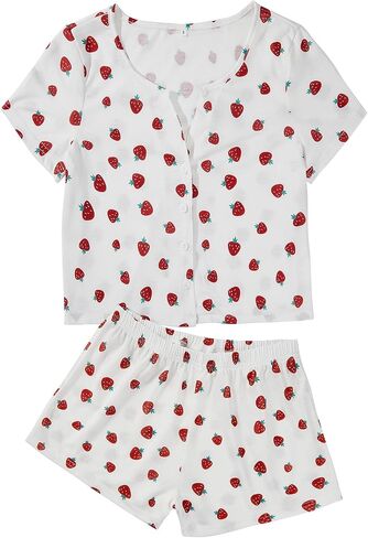 American Trends Pajama Set for Women Cute Pajamas Button Down Short Sleeve Pj Set Sleepwear loungewear set in Saudi Arabia