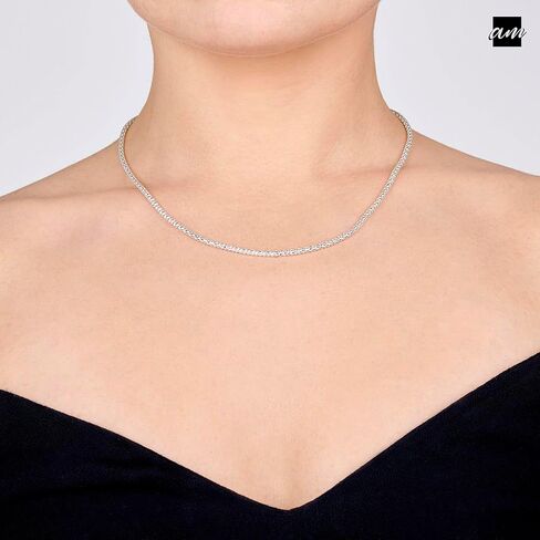 أمبرتا 925 الفضة الاسترليني 2.5 ملم الماس قطع الفشار كوريانا سلسله قلادة 16 "18" 20 "22" 24 "في in Kuwait