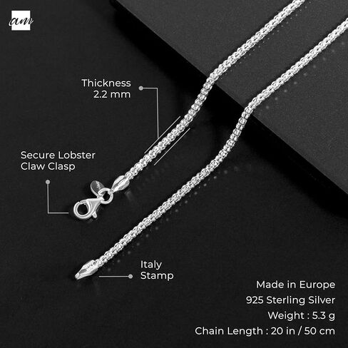 أمبرتا 925 الفضة الاسترليني 2.5 ملم الماس قطع الفشار كوريانا سلسله قلادة 16 "18" 20 "22" 24 "في in Kuwait