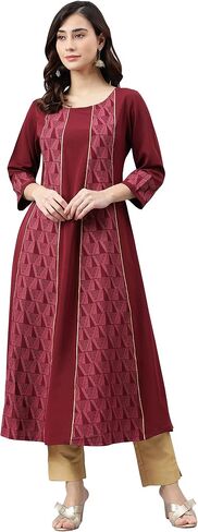Janasya Indian Women's Wine Poly Crepe Kurta For Women in Saudi Arabia