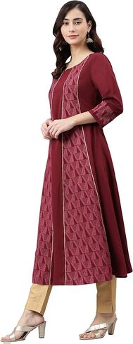 Janasya Indian Women's Wine Poly Crepe Kurta For Women in Saudi Arabia