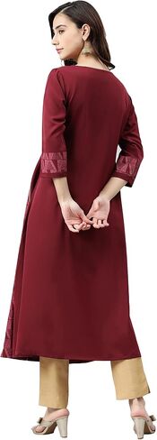 Janasya Indian Women's Wine Poly Crepe Kurta For Women in Saudi Arabia