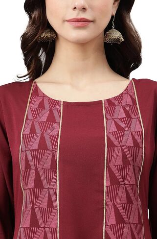 Janasya Indian Women's Wine Poly Crepe Kurta For Women in Saudi Arabia