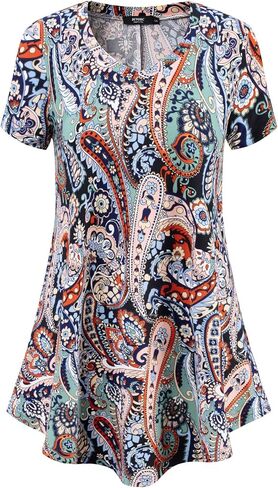 Women's Casual V Neck Floral Printed Loose Flared Tunic Tops in Saudi Arabia